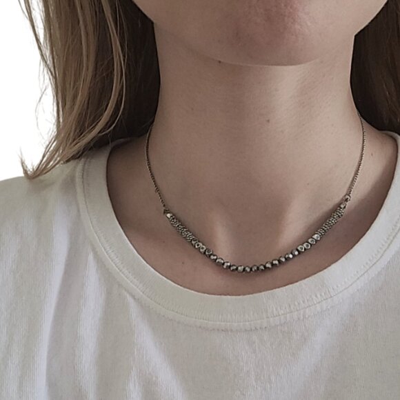 Unique Eclectic Sparkly Dark Silver Beaded Necklace - Picture 2 of 5